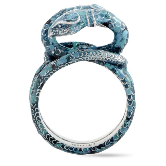 Gucci Garden Silver and Blue Enamel Snake Motif Ring - Picture 3 of 11